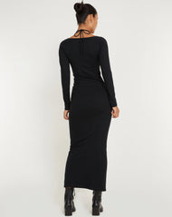 Delani Long Sleeve Midi Dress in Black