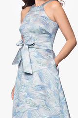 "Schena" Brocade Halter Neck Floor Length Dress