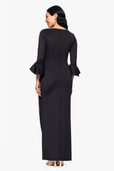 "Nancy" Scuba Bell Sleeve Floor Length Dress