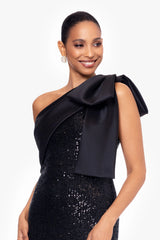 "Christy" Long Sequin Dress with Satin Bow