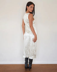 Gastari Midi Dress in Satin Jacquard White