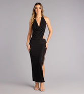Midnight Intentions Glitter Halter Maxi Dress