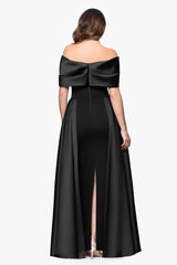 "Kendall" Scuba Crepe and Mikado Twist Floor Length Dress