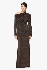 "Khloe" Metallic Knit Drop Shoulder Floor Length Dress