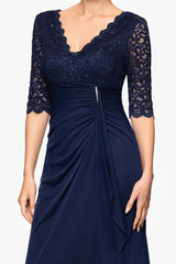 "Johanna" 3/4 Sleeve Sheer Matte Jersey Long Dress