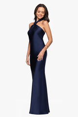 "Esmerelda" Satin Double Knotted Halter Neck Floor Length Dress