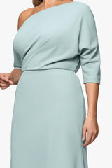 Plus "Madeline" Long Scuba Crepe Off the Shoulder Drop Dress