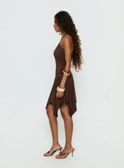 Angiana Halter Asymmetrical Mini Dress Chocolate Brown