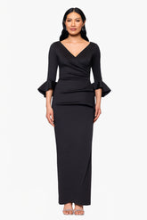 "Nancy" Scuba Bell Sleeve Floor Length Dress