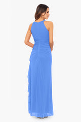 Petite "Petra" Sheer Matte Jersey Key Hole Floor Length Dress