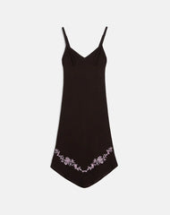 Quelin Midi Dress in Chocolate Brown with Rose Embroidery