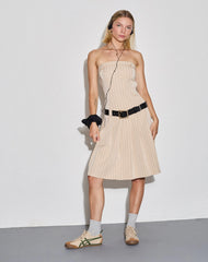 Aldari Bandeau Midi Dress in Tailoring Tan Pinstripe
