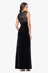 "Maylin" Lace Bodice and Velvet Skirt Floor Length Dress