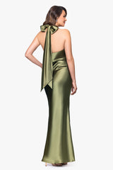 Petite "Shannon" Halter Necktie Floor Length Dress