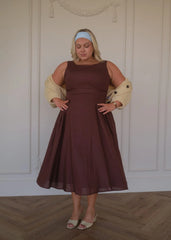 Miranda Midi Drop Waist Cotton Dress - Brown