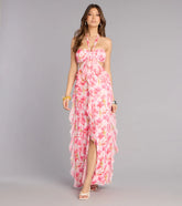 Double Take Floral Chiffon Ruffle Maxi Dress