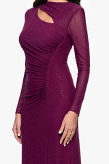 "Callie" Mesh Cutout Embellished Long Sleeve Floor Length Dress