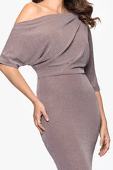 "Trina" Metallic Knit Drop Shoulder Floor Length Dress