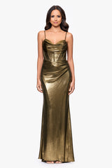 "Shayla" Metallic Jersey Corseted Floor Length Dress