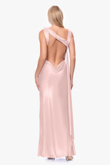 "Amora" Satin Backless Floor Length Dress