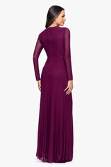 "Callie" Mesh Cutout Embellished Long Sleeve Floor Length Dress
