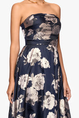 Petite "Lottie" Metallic Jacquard Strapless Floor Length Dress