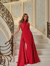 "Dina" Scuba Crepe Twist Halter Neck Floor Length Gown