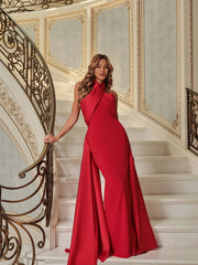 "Dina" Scuba Crepe Twist Halter Neck Floor Length Gown