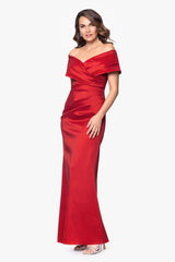 "Raquel" Taffeta Off the Shoulder Floor Length Dress