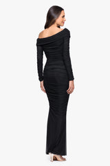 "Hannah" Mesh Rouching Drop Shoulder Long Sleeve Dress