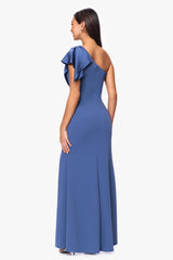 "Jules" Scuba Crepe and Satin One Shoulder Floor Length Dress