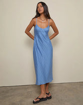 Elayna Midi Dress in Chiffon Stripe Blue