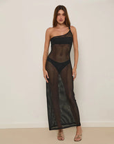 Erminia Maxi Dress in Open Knit Black
