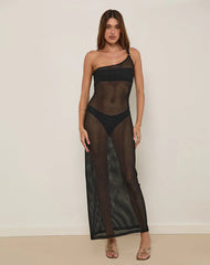 Erminia Maxi Dress in Open Knit Black