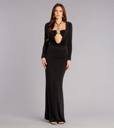 Golden Spotlight Plunge Long Sleeve Maxi Dress