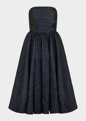 Winslow Strapless Jacquard Corset Midi Dress - Navy