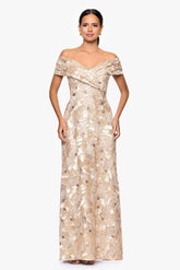 "Teyana" Soutache Sequin Off the Shoulder Floor Length Dress