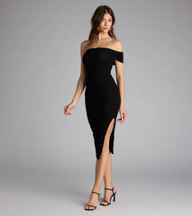 Own the Evening Off-The-Shoulder Midi Dress