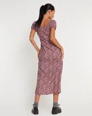 Larson Midi Dress in 90’s Floral Burgundy