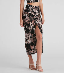 Island Flower High Slit Midi Skirt