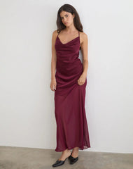 Eshara Maxi Dress in Chiffon Satin Burgundy