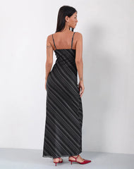 Darsih Maxi Dress in Irregular Stripe Grey Black