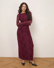 Shaleed Maxi Dress in Botanical Flower Maroon