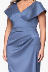 Plus "Rosa" Mikado V-Neck Floor Length Dress