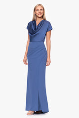 "Rinna" Scuba Crepe and Satin Cowl Neck Floor Length Dress