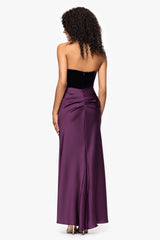"Lynn" Velvet and Satin Strapless Floor Length Gown