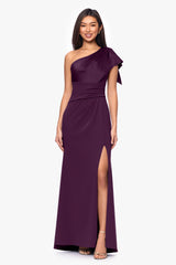 "Jules" Scuba Crepe and Satin One Shoulder Floor Length Dress
