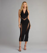 Sheer Confidence Halter Bodycon Midi Dress