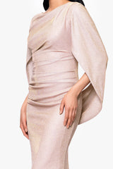 Petite "Gracie" Galaxy Knit Glitter Draped Gown