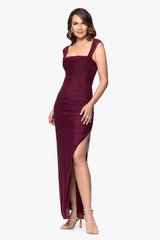 "Janice" Mesh Square Neck Floor Length Dress